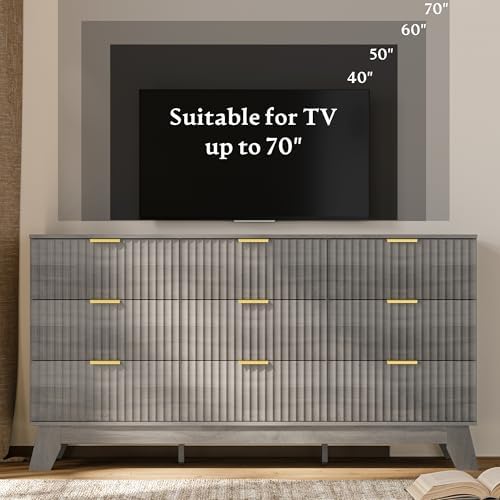 HUANLEGO Fluted Dresser for Bedroom with 9 Drawers, Grey - Image 2