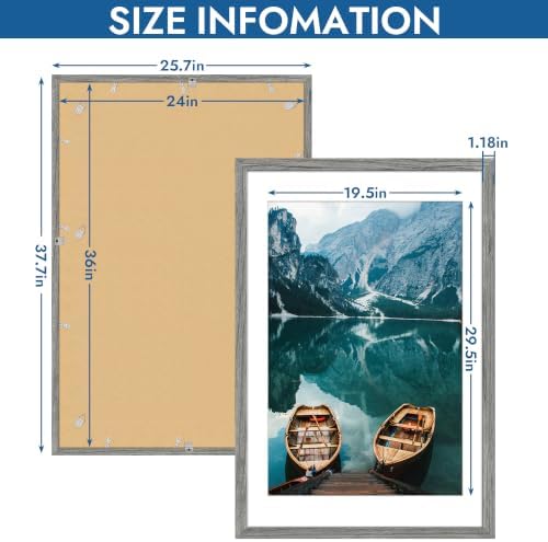 Hongkee 24x36 Poster Frame Set of 4, 24 x 36 Grey Wood Style(Mat 20x30) - Image 3