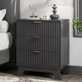 Xixini Fluted Nightstand with 3 Drawers, 24" Wide Side Table, Black by Xixini