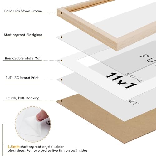puthiac 11x17 Solid Oak Wood Picture Frames, Natural Oak, 3 Pack - Image 2