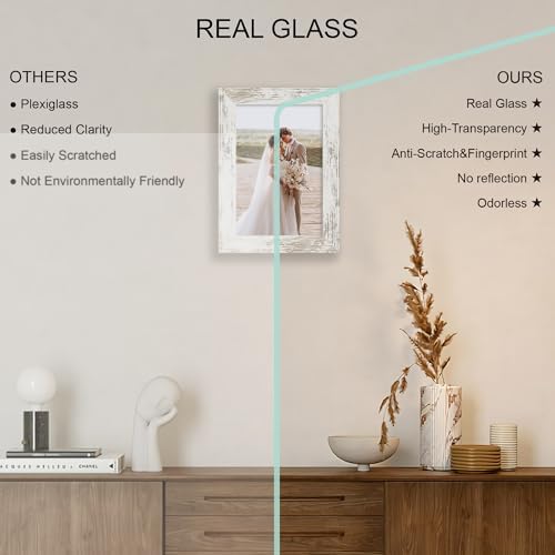 Hongkee 5.5 x 8.5 Diploma Frame Set of 4, Made of Real Glass and Distressed White Frame, 5.5 by 8.5 Photo for Wall or Tabletop - Image 4