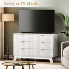 Wodeer 6 Drawer Fluted Dresser for Bedroom, Mid Century Modern Dresser with 6 Drawers, Dressers & Chests of Drawers with Metal Handle, TV Stand & Storage Organizer for Entryway, Hallway, White - Image 3