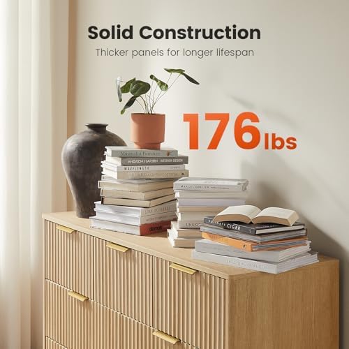 Amada Modern 7 Drawer Dresser, Fluted Wood Chest of Drawers, Natural Oak - Image 4