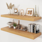 40" Natural Oak Color Floating Shelves 12inch Deep Shelf, Set of 2 by Ornawit