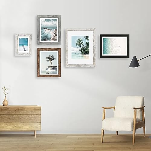 Hongkee 11x14 Picture Frame Set of 4, Made of Glass and Multicolour Wooden Frame, Display 8x10 Pictures with Mat or 11 x 14 Posters without Mat for Wall Mounting, Gallery Photo Frames - Image 4