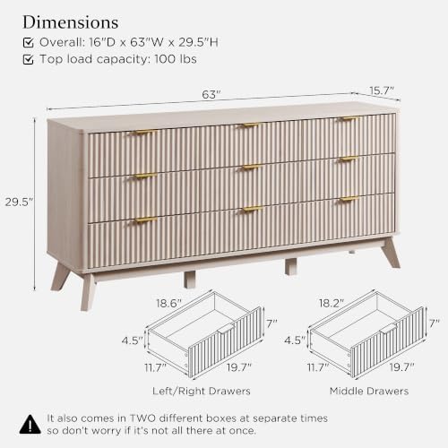 T4TREAM 63" Wide Fluted 9 Drawer Dresser for Bedroom, White Alder - Image 2