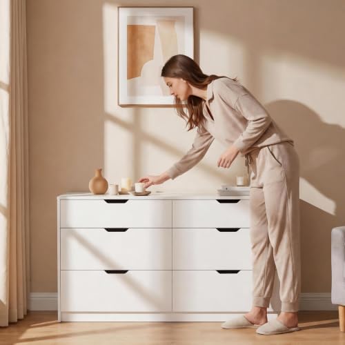 YESHOMY Dresser for Bedroom, 47.2" Modern Wood Chest with 6 Drawers, White - Image 6