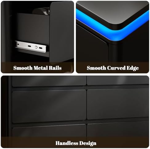 6 Drawer Dresser for Bedroom, 47.24" Black Chest of Drawers w/LED Lights - Image 6