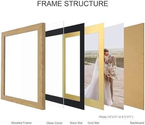 Hongkee 10x13 Picture Frame Set of 4, Made of Real Glass and Natural Oak Frame, 10 by 13 Photo for Wall or Tabletop - Display Picture 8.5x10 with Mat or 10x13 Without Mat - Image 3
