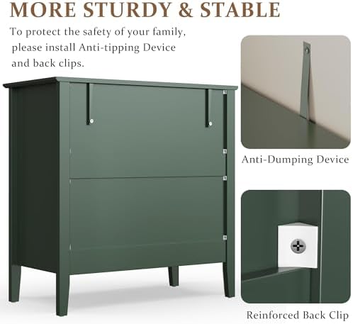 RoyalCraft Fluted 3 Drawer Dresser, 32 inch Wide Dresser Nightstand for Bedroom, Modern Wood Chest of Drawers, Large Painted Nightstand with 3 Drawers for Closet, Hallway, Entryway, Dark Green - Image 5
