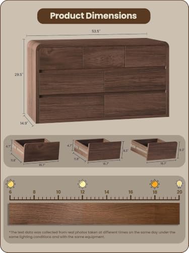 Modern 54" Wide 7 Drawers Dresser with Curved Profile Design,Walnut - Image 2