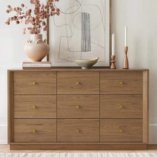FORTUNETEC 55" Wide 9 Drawer Dresser for Bedroom, Walnut by FORTUNETEC