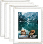 Hongkee 24x30 Frame Set of 4, 24 x 30 Distressed White Wood(Mat 18x24) by Hongkee
