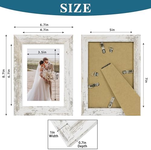 Hongkee 5x7 Picture Frame Set of 4, Made of Real Glass and Distressed White Wooden Frame, 5 by 7 Photo for Wall or Tabletop - Display Picture 4x6 with Mat or 5x7 Without Mat (Pack of 2) - Image 3