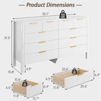 Fluted 10 Drawer Dresser, 55" Wide High Gloss Dresser for Bedroom - Image 2