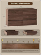 Modern 54" Wide 6 Drawers Dresser with Curved Profile Design,Walnut - Image 2