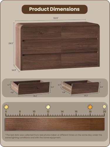 Modern 54" Wide 6 Drawers Dresser with Curved Profile Design,Walnut - Image 2