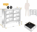 Bonnlo Mirrored Dresser 6 Mirror Drawers, Mirrored Cabinet, Glass Mirror Dresser, Modern Chest of Drawers, Silver, 32”L x 12”W - Image 2