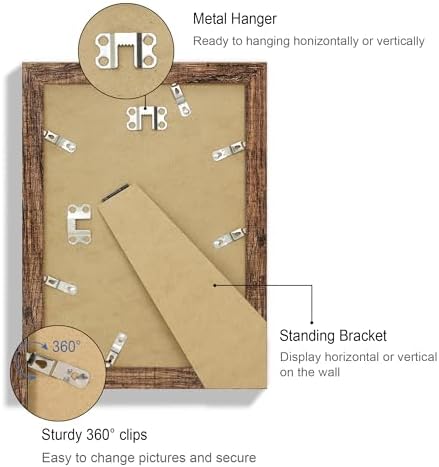 Hongkee 7x10 Picture Frame Set of 4, Made of Real Glass and Rustic Brown Frame - Display 5.5 x 8.5 Diploma Frame with Mat or 7x10 Without Mat, 7 by 10 Photo for Wall or Tabletop - Image 5