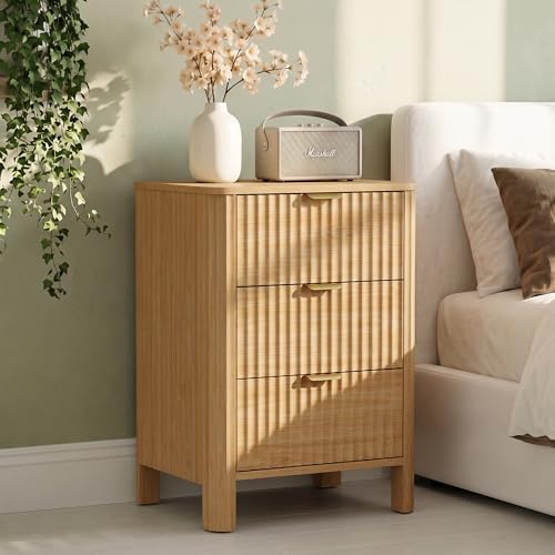 Wodeer 3 Drawer Dresser for Bedroom, 20" W Wood Storage Cabinet with Fluted Design, Modern Chest of Drawers for Living Room, Nursery Clothing Organizer with Metal Slides, Anti-Tipping by WODEER