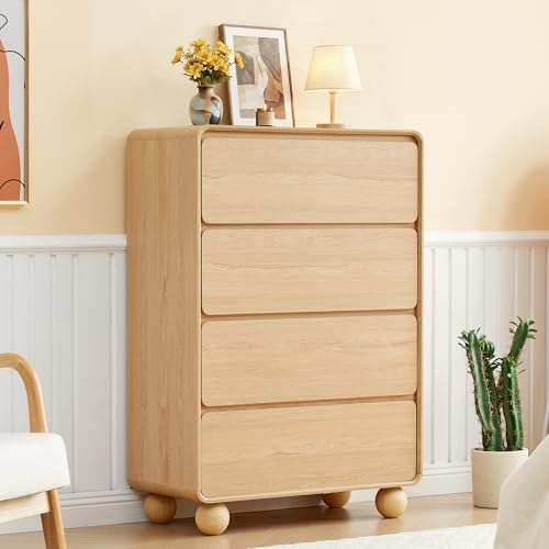 46" Tall Wooden 4 Drawer Dresser for Bedroom,Modern Chest of Drawer,Natural - Image 3