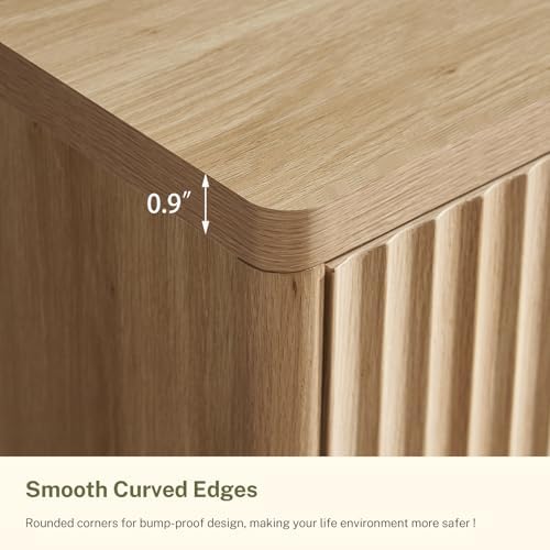 TEENFON Fluted 6 Drawer Dresser for Bedroom, Wide Modern Chest of Drawers with Metal Handle, Curved Profile Design, Wood Closet Clothes Storage Organizer for Bedroom, Hallway, Natural - Image 5