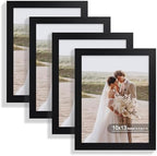 Hongkee 10x13 Picture Frame Set of 4, Made of Real Glass and Black Frame, 10 by 13 Photo for Wall or Tabletop - Display Picture 8.5x11 with Mat or 10x13 Without Mat by Hongkee