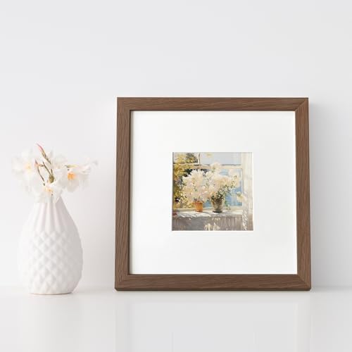 8x8 Picture Frames, Solid Oak Wood 8x8 photo Frame with Mat to 4x4 - Image 6