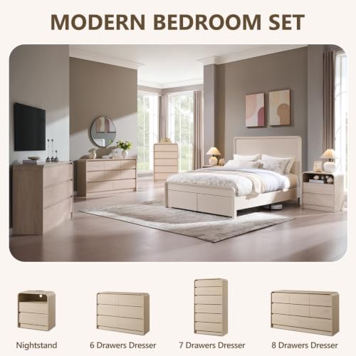 Aitjunz Modern 5 Drawers Dresser for Bedroom, 45" Tall Curved Dresser,Cream - Image 6