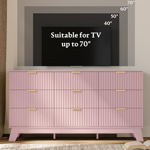 HUANLEGO Fluted Dresser for Bedroom with 9 Drawers, Pink - Image 4