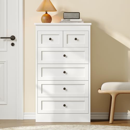 wanan Tall 6 Drawer Dresser for Bedroom, White Modern 43.3'' Tall Wood Chest of Drawers, Storage Organizer with Smooth Metal Rails & Anti-Tip Kit for Closet, Hallway, Living Room - Image 3