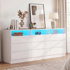 Gyfimoie 63" White 9-Drawer Dresser for Bedroom w/Power Outlet, LED Light by Gyfimoie