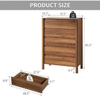 CHUWELL 45" Tall Walnut 5 Drawer Dresser for Bedroom with Solid Wood Legs - Image 2