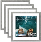 Hongkee 20x20 Frame Set of 4, 20 x 20 Grey Wood Style(Mat 16x16) by Hongkee