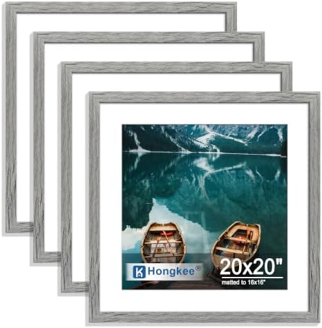 Hongkee 20x20 Frame Set of 4, 20 x 20 Grey Wood Style(Mat 16x16) by Hongkee