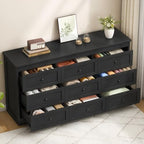 wanan Black 9 Drawer Dresser for Bedroom, Modern 59'' Wide Wood Chest of Drawers, Dresser TV Stand, Storage Organizer with Metal Handles for Living Room, Hallway, Entryway - Image 3