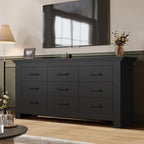 9 Drawer Dresser for Bedroom, Wood Triple Wide Dressers with Metal Handle, Dresser Chests of Drawers, Vintage Design Storage Chest Cabinet and Organizer Drawers for Closet, Hallway, Entryway, Black - Image 3