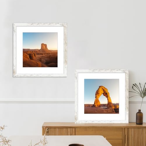 Hongkee 16x16 Frame Set of 4, 16 x 16 Distressed White Wood(Mat 12x12) - Image 6