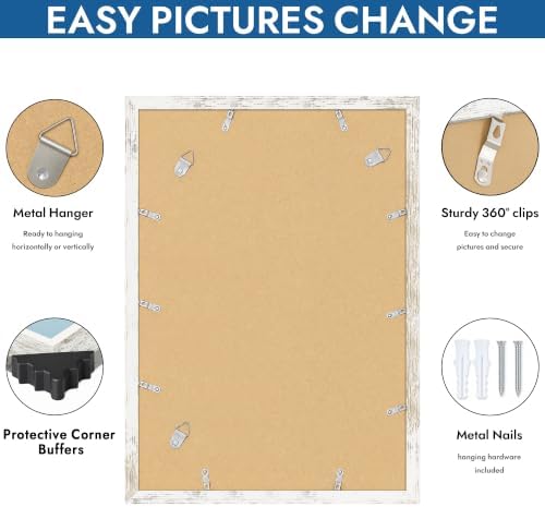 Hongkee 14x20 Frame Set of 4, 14 x 20 Distressed White Wood(Mat 12x18) - Image 5
