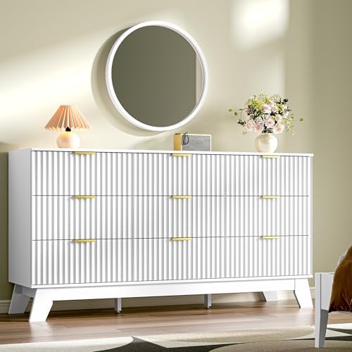 HUANLEGO Fluted Dresser for Bedroom with 9 Drawers, White - Image 2