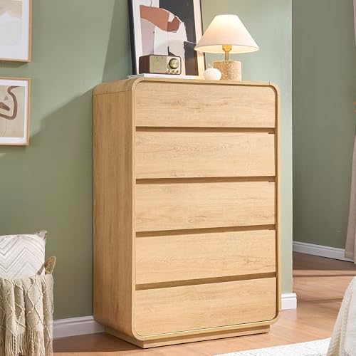 Standifurno Natural 5 Drawer Dresser, Modern Dresser with Storage, Chest Drawers with Wood Grain Texture, Drawers Organizer for Bedroom, Living Room, Hallway. by StandifurnoFurniture