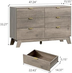 Wodeer 6 Drawer Fluted Dresser for Bedroom, Mid Century Modern Wooden Dresser with 6 Drawers, Dressers & Chests of Drawers with Metal Handle, TV Stand & Storage Organizer for Entryway, Hallway, Grey - Image 2