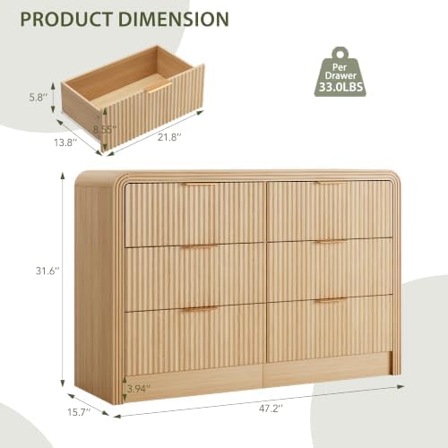 Decofy Fluted 6 Drawers Dresser, 47.2'' Wide Chest of Drawers for Bedroom - Image 2