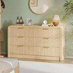 Decofy 55" W Fluted 6-Drawer Dresser for Bedroom,Natural Oak by Decofy