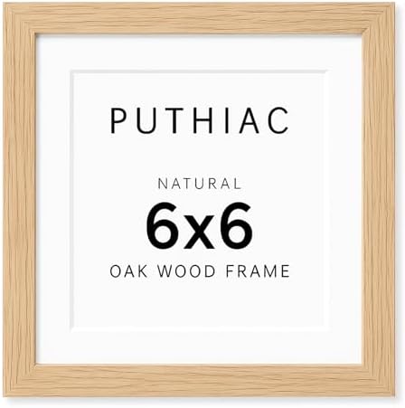 puthiac 6x6 Solid Oak Wood Picture Frame with 4x4 Mat, Natural Oak, 1 Pack by PUTHIAC