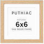 puthiac 6x6 Solid Oak Wood Picture Frame with 4x4 Mat, Natural Oak, 1 Pack by PUTHIAC