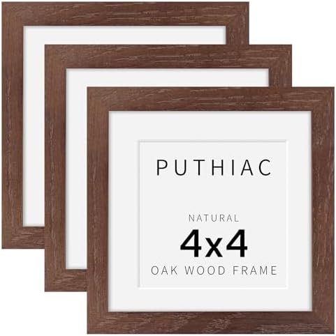 puthiac 4x4 Solid Oak Wood Picture Frames, Walnut, 3 Pack by PUTHIAC
