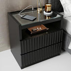 Modern Nightstand with Charging Station,Fluted 2 Drawers Bedside,Black Oak by SENLIN