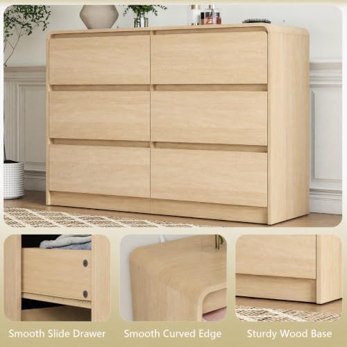 6 Drawer Dresser for Bedroom,Modern Chest of Drawer with Round Corner and No-Handle Design,Bedroom Storage Organizer Dresser for Closet,Hallway - Image 4