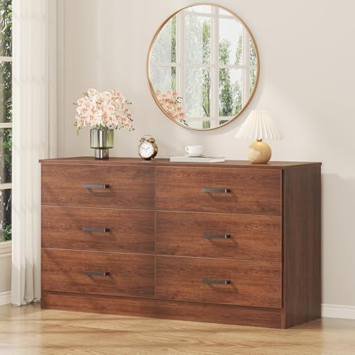 Bigbiglife Wood Dresser for Bedroom, 6 Drawer Double Dresser, Mid Century Modern Chest of Drawers with Deep Drawers, Large Storage Organizer for Living Room, Closet(Walnut Brown) - Image 2